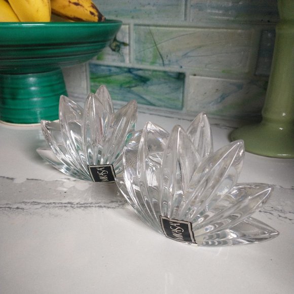 Vintage Crystal Glass Lotus Shaped Candlestick Holders  Set of two - Picture 2 of 12